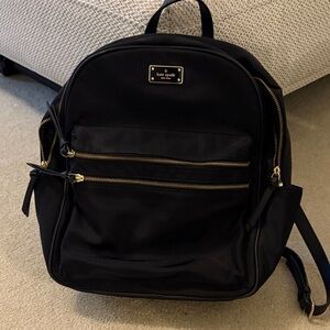 kate spade Black Nylon Backpack with Gold Accents